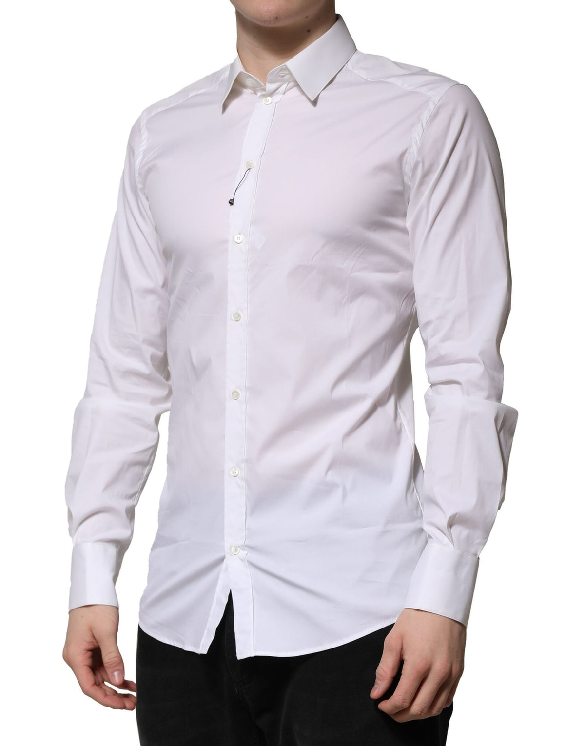Dolce & Gabbana Men's Slim Long-Sleeve Stretch Cotton & Nylon Dress Shirt - Gold White