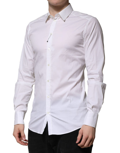 Dolce & Gabbana Men's Slim Long-Sleeve Stretch Cotton & Nylon Dress Shirt - Gold White