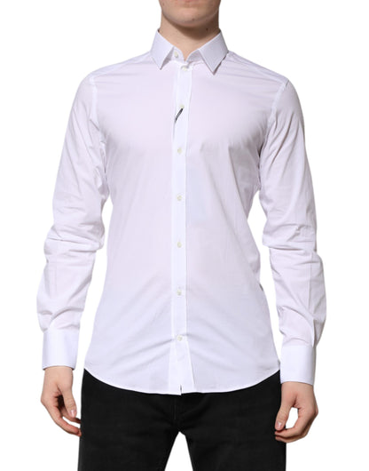 Dolce & Gabbana Men's Slim Long-Sleeve Stretch Cotton Dress Shirt - Gold White