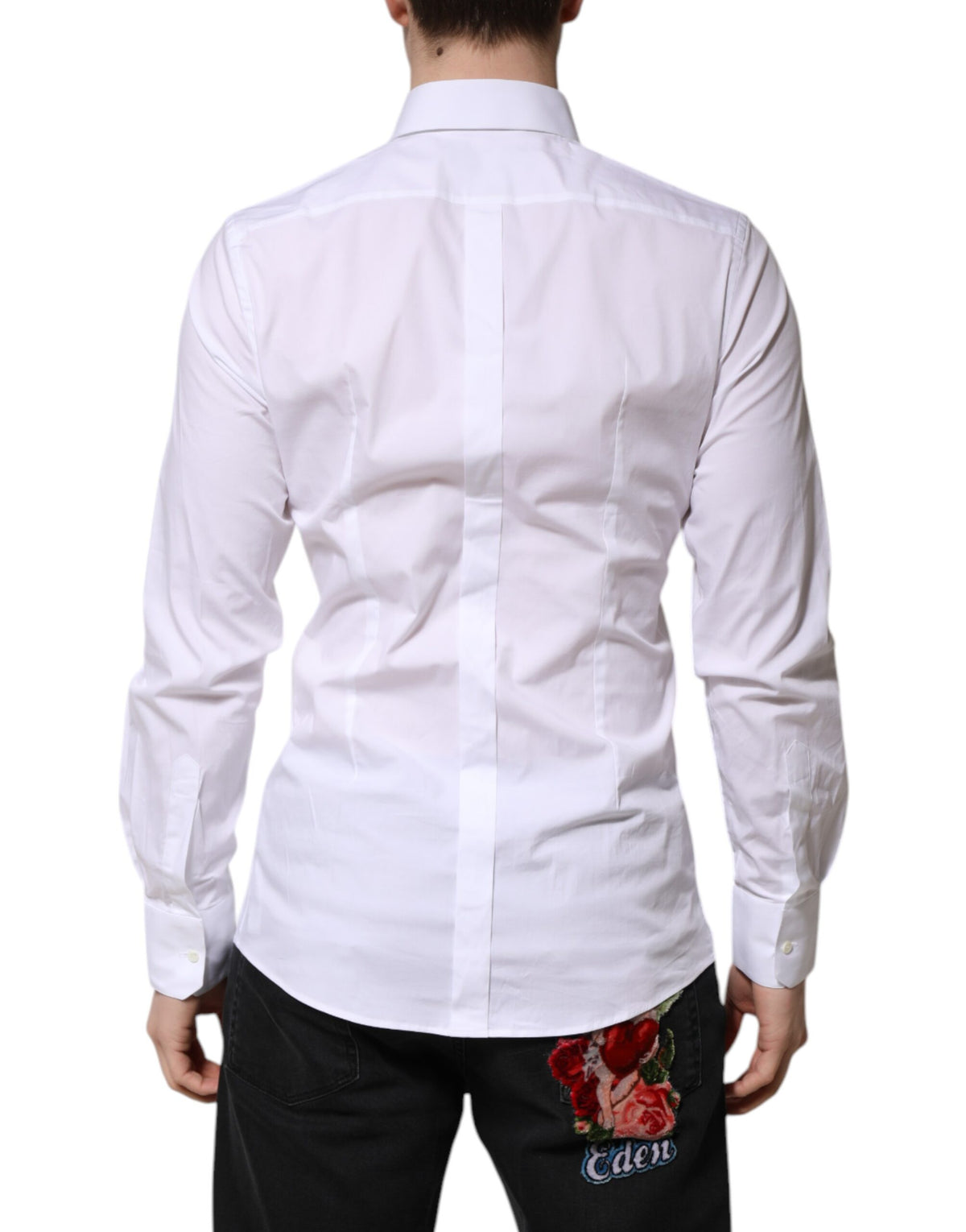 Dolce & Gabbana Men's Slim Long-Sleeve Stretch Cotton Dress Shirt - Gold White