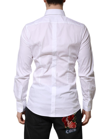 Dolce & Gabbana Men's Slim Long-Sleeve Stretch Cotton Dress Shirt - Gold White