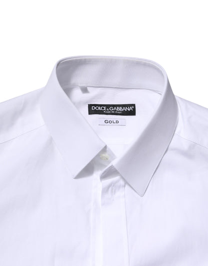 Dolce & Gabbana Men's Slim Long-Sleeve Stretch Cotton Dress Shirt - Gold White