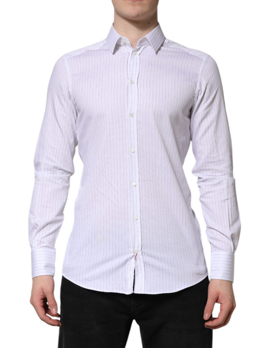 Dolce & Gabbana Men's Slim Long-Sleeve Cotton Dress Shirt - White Striped
