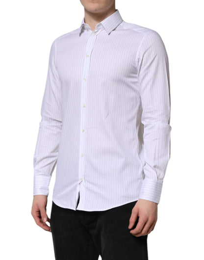 Dolce & Gabbana Men's Slim Long-Sleeve Cotton Dress Shirt - White Striped