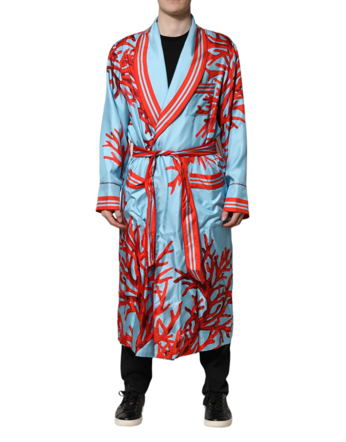 Dolce & Gabbana Men's Silk Jacket - Coral Light Blue Red Print