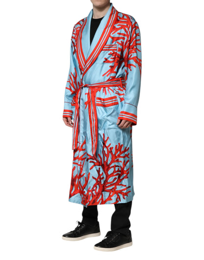 Dolce & Gabbana Men's Silk Jacket - Coral Light Blue Red Print