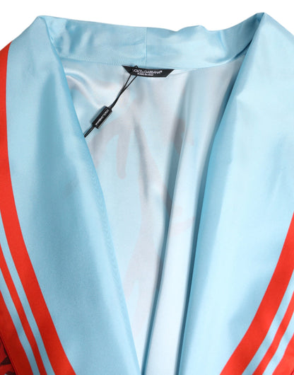 Dolce & Gabbana Men's Silk Jacket - Coral Light Blue Red Print