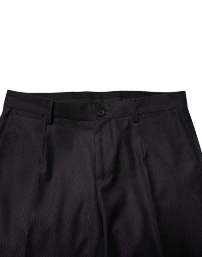 Dolce & Gabbana Black Wool Patterned Formal Pants