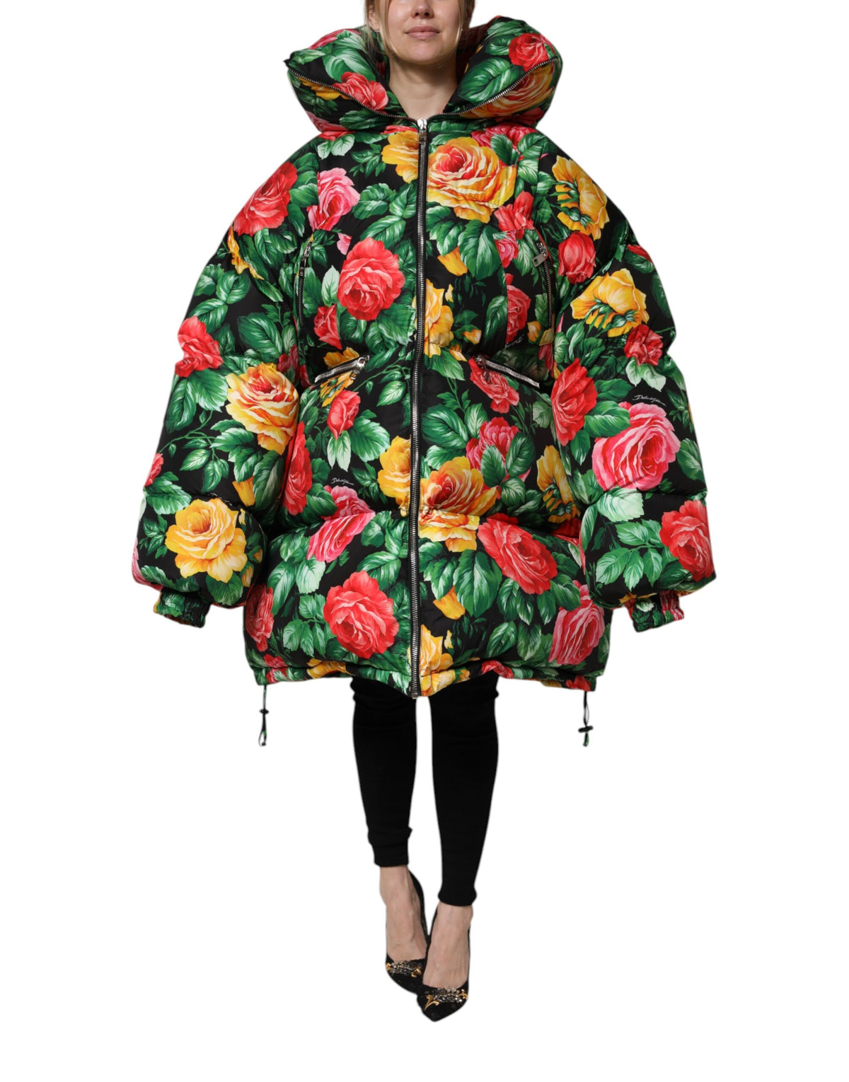 Dolce & Gabbana Women's Polyester Hooded Puffer Jacket - Multicolor Floral