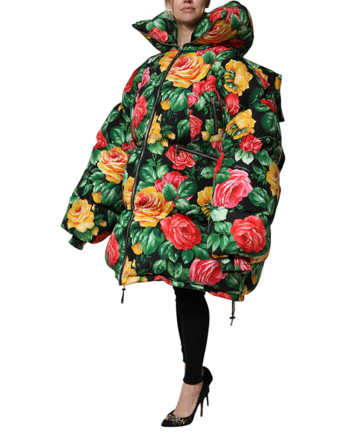 Dolce & Gabbana Women's Polyester Hooded Puffer Jacket - Multicolor Floral