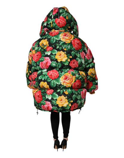 Dolce & Gabbana Women's Polyester Hooded Puffer Jacket - Multicolor Floral