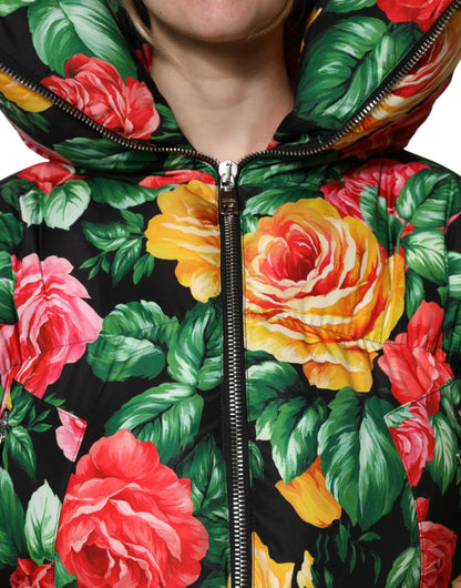 Dolce & Gabbana Women's Polyester Hooded Puffer Jacket - Multicolor Floral