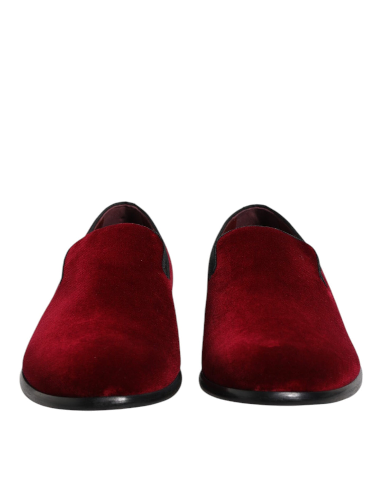 Dolce & Gabbana Red Cotton Velvet Slip On Loafers Formal Shoes