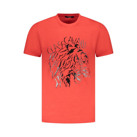 T-Shirt by Cavalli Class for men in cotton red, signature-print & print showcases a fashionable silhouette, elegantly detailed with a fashionable and for a sophisticated, high-fashion look.