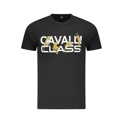 T-Shirt by Cavalli Class for men in cotton black & print features an edgy silhouette, meticulously detailed with a sophisticated short-sleeve and crew neckline for a truly edgy finish.