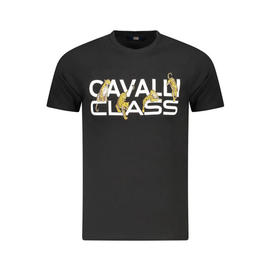 T-Shirt by Cavalli Class for men in cotton black & print features a plush silhouette, showcasing a sophisticated crew neckline and short-sleeve for a truly plush finish.