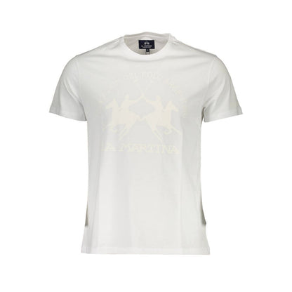 T-Shirt by La Martina for men in cotton canvas white & print showcases a fashionable silhouette, elegantly detailed with a fashionable short-sleeve and crew neckline for a sophisticated, high-fashion look.