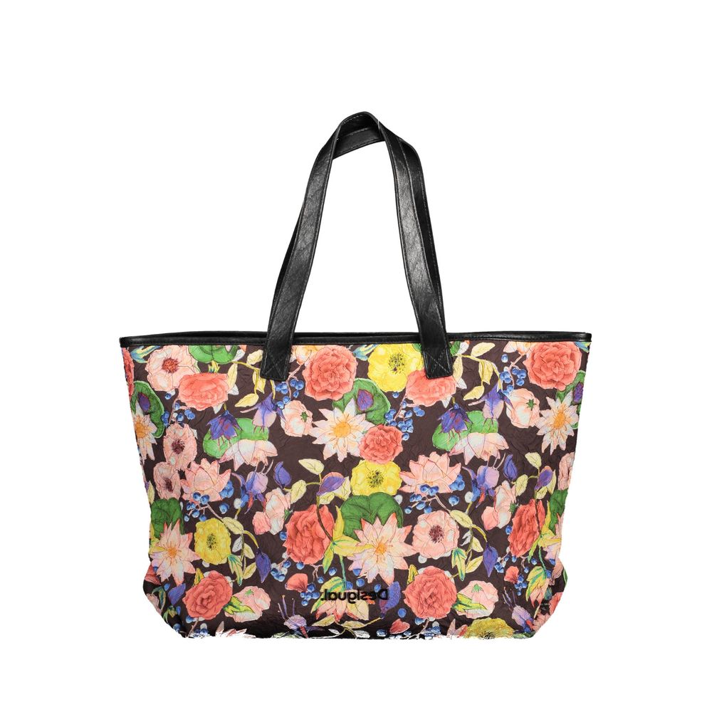 Desigual Black Multicolour Floral Faux Leather Tote Handbag