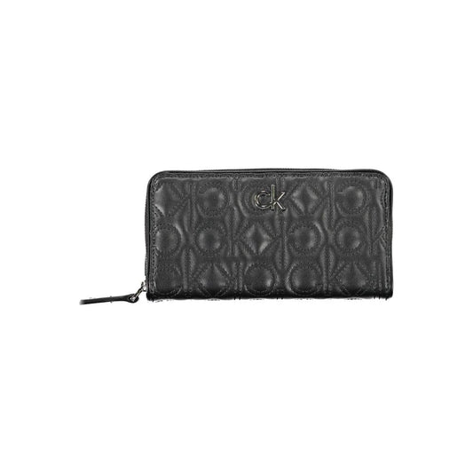 Calvin Klein Black Faux Leather Zip-Around Wallet with CK Stitching