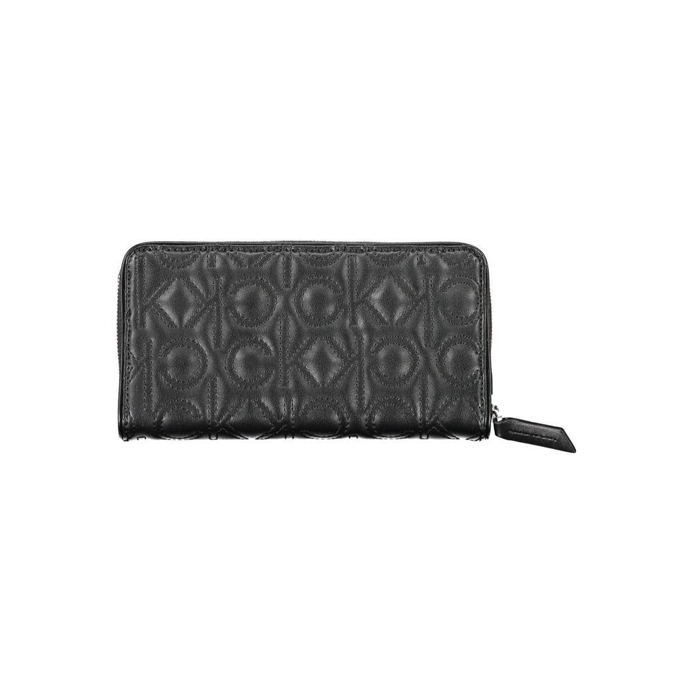Calvin Klein Black Faux Leather Zip-Around Wallet with CK Stitching