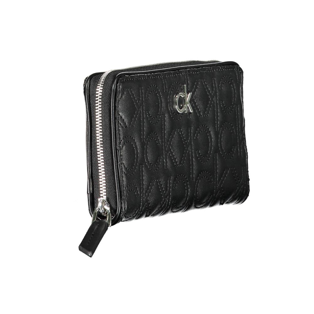 Calvin Klein Black Faux Leather Zip-Around Wallet with CK Stitching
