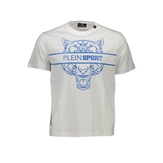 T-Shirt by Plein Sport for men in cotton white & print showcases a chic silhouette, artfully detailed with a chic and short-sleeve for a chic finish.