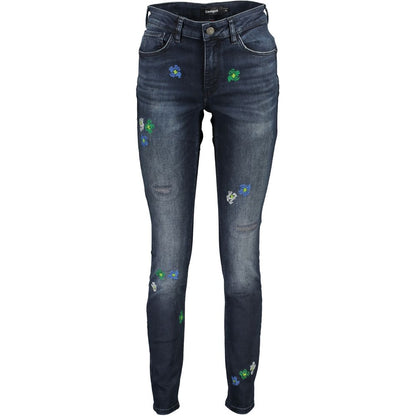 Desigual Blue Cotton Worn Effect Slim Fit Jeans