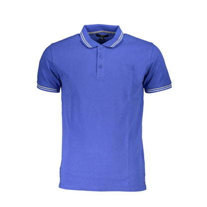 Polo Shirt by Cavalli Class for men in cotton blue showcases a sharp silhouette, detailed with a refined and sharp short-sleeve for a sophisticated finish.