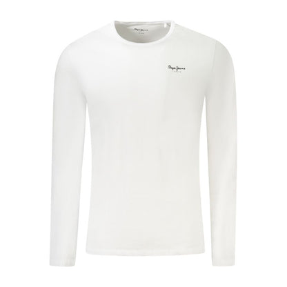 T-Shirt by Pepe Jeans for men in stretch cotton white & print showcases a fashionable silhouette, elegantly detailed with a fashionable long-sleeve and crew neckline for a sophisticated, high-fashion look.