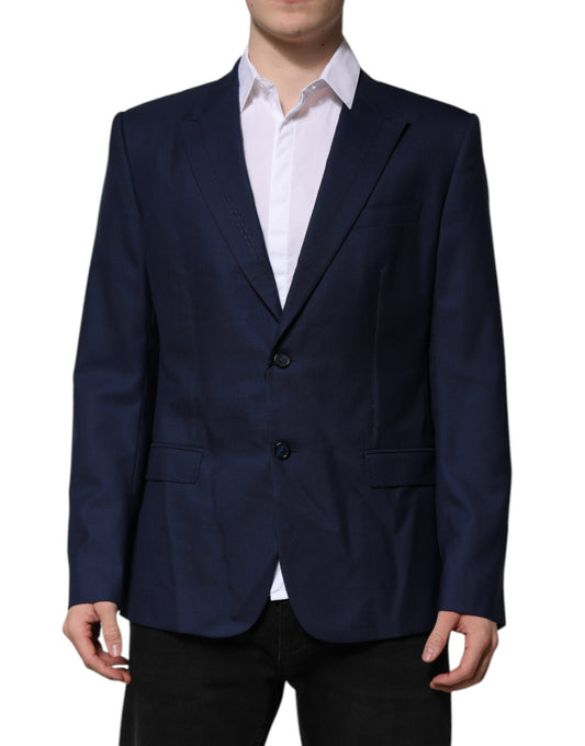 Dolce & Gabbana Men's Single Breasted Virgin Wool Cupro & Silk Blazer - Blue