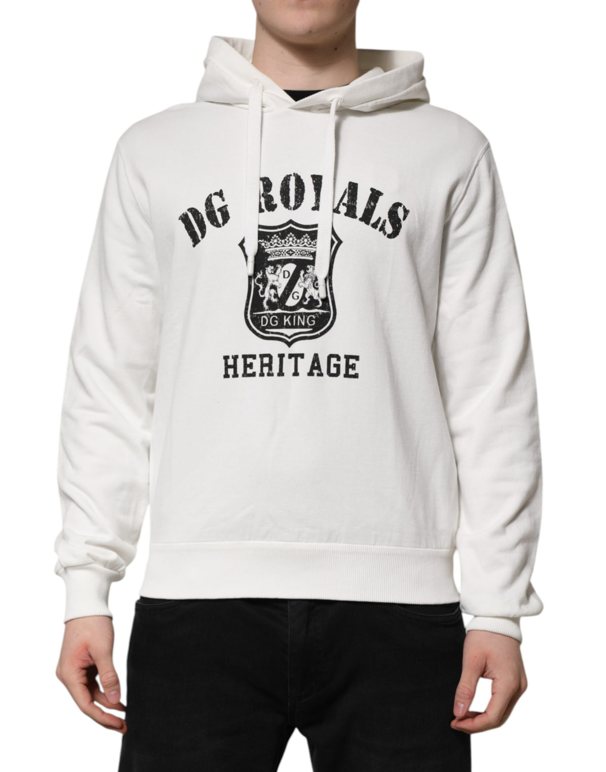 Dolce & Gabbana Men's Regular Fit Cotton Hoodie - White Print