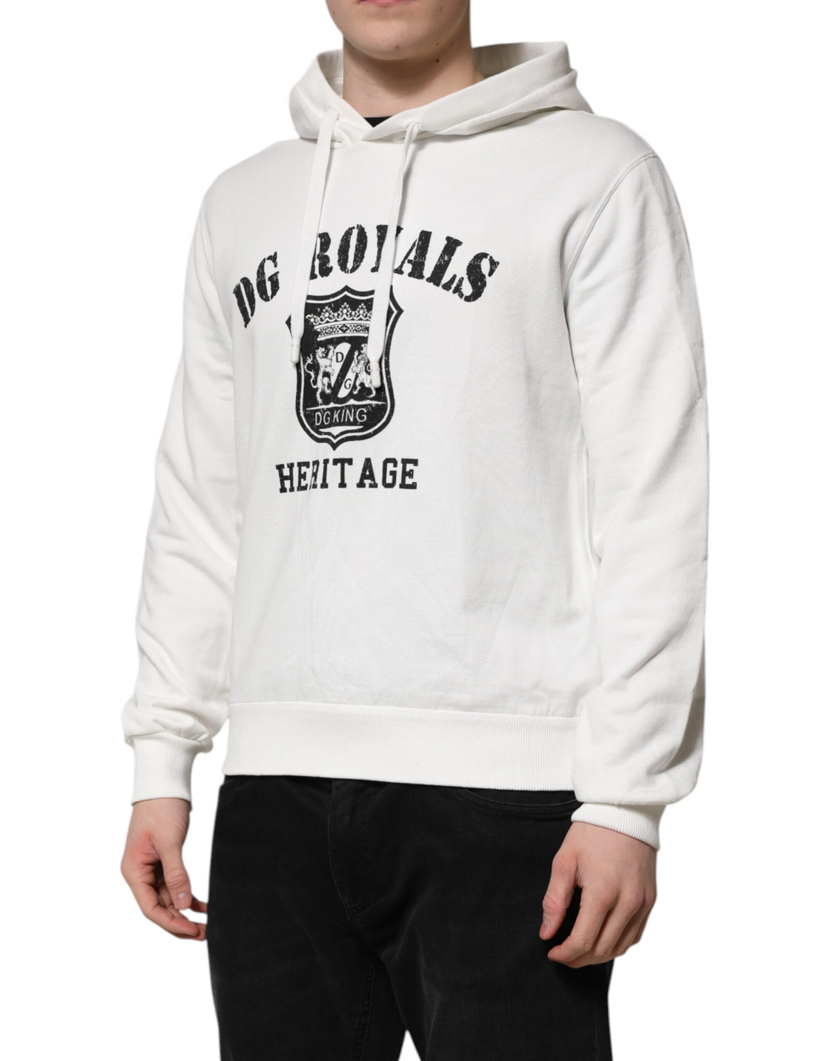 Dolce & Gabbana Men's Regular Fit Cotton Hoodie - White Print