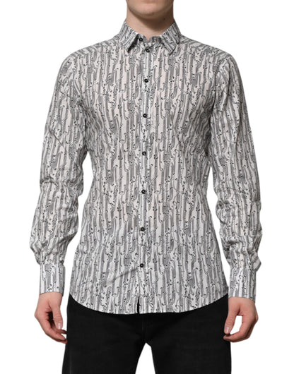 Dolce & Gabbana White Floral Print Casual Long Sleeves Shirt