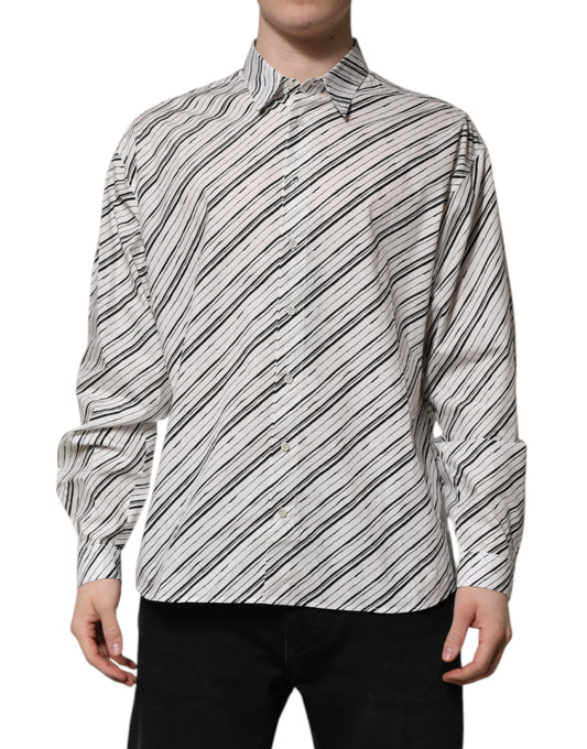 Dolce & Gabbana Men's Regular Fit Long-Sleeve Cotton Dress Shirt - Black White Striped