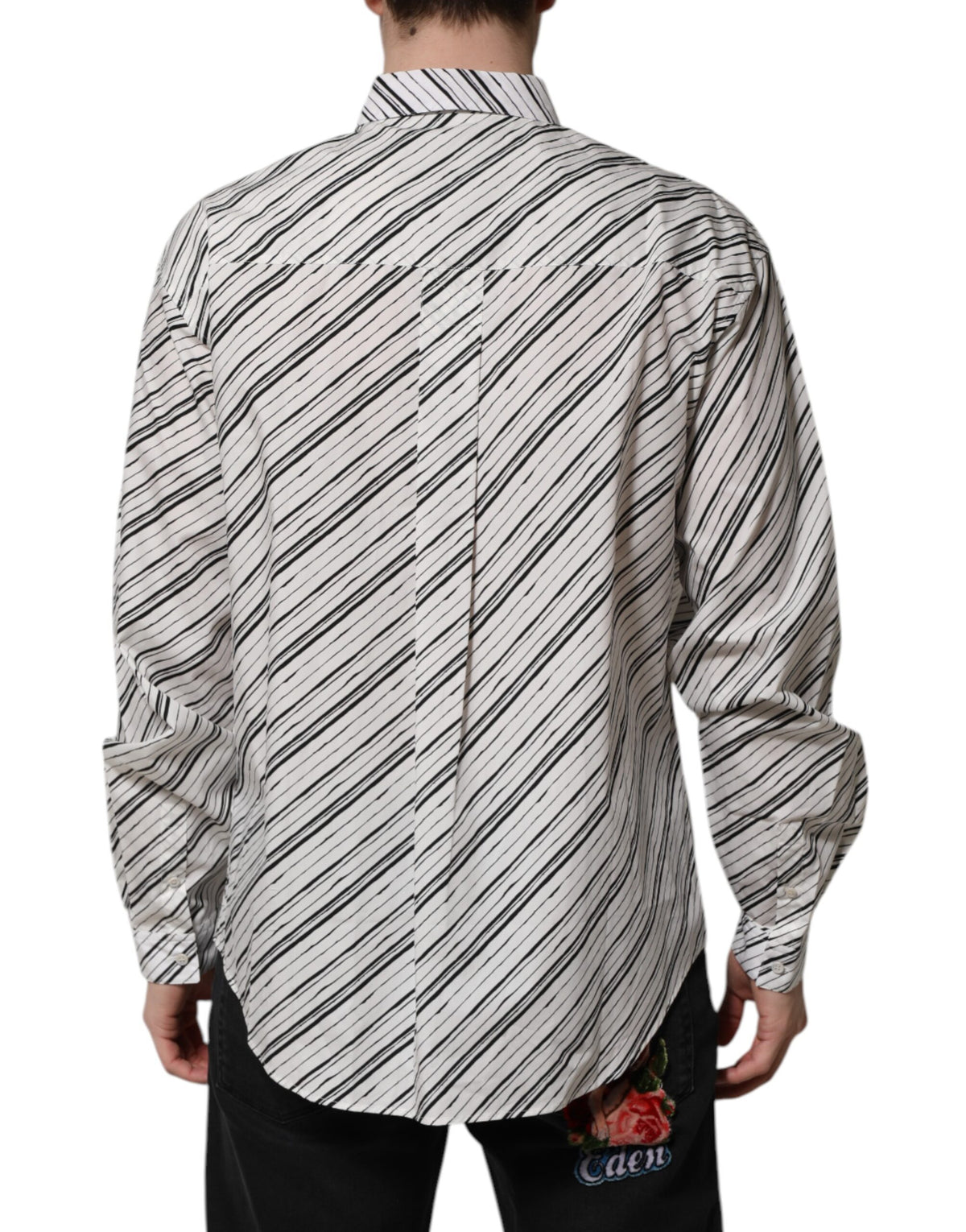 Dolce & Gabbana Men's Regular Fit Long-Sleeve Cotton Dress Shirt - Black White Striped
