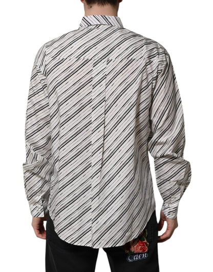 Dolce & Gabbana Men's Regular Fit Long-Sleeve Cotton Dress Shirt - Black White Striped