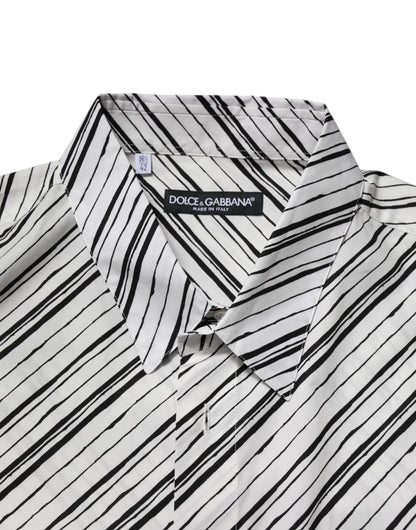 Dolce & Gabbana Men's Regular Fit Long-Sleeve Cotton Dress Shirt - Black White Striped