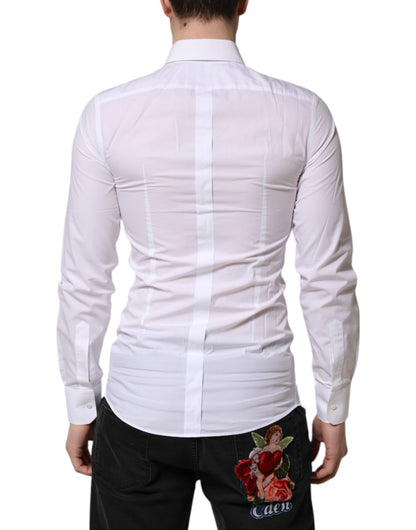 Dolce & Gabbana White Cotton GOLD Long Sleeve Men Dress Shirt