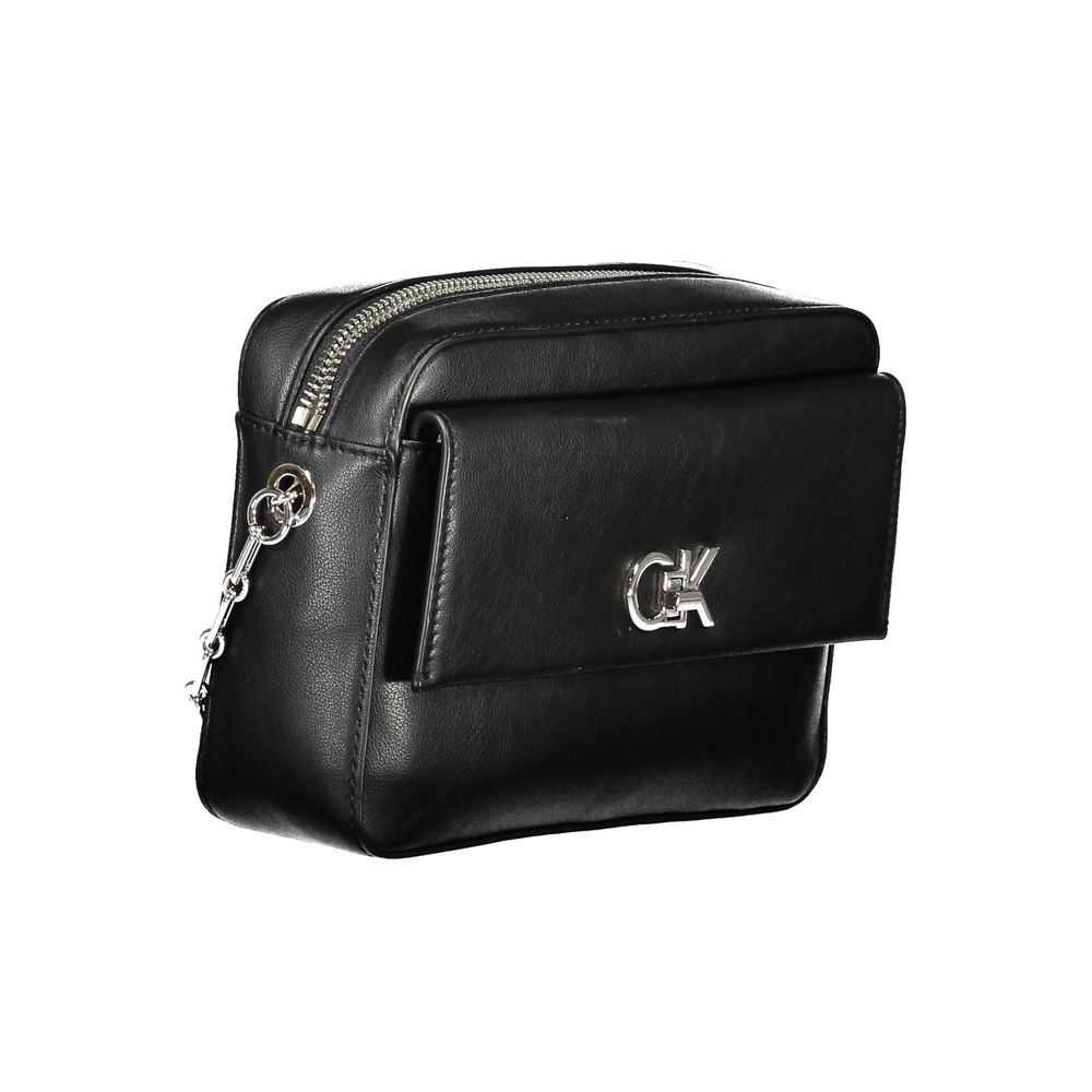 Calvin Klein Black Leather Effect Polyester Chain Shoulder Handbag