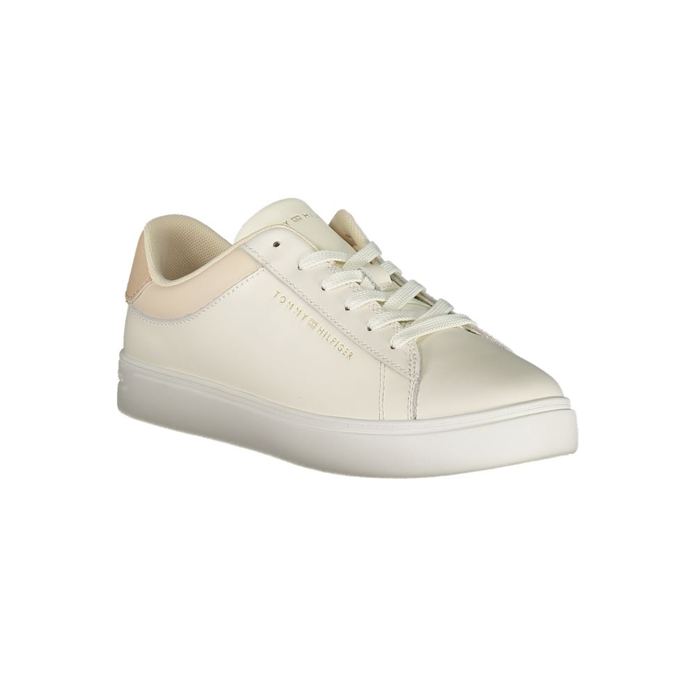 Athletic Sneakers by Tommy Hilfiger for women in polyester polyethylene leather beige & signature showcases an impeccable silhouette, defined by an impeccable athletic style design that perfectly captures the essence of the Women's Athletic Polyester Polyethylene Leather Sneakers.