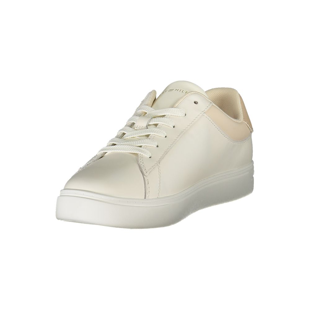 Athletic Sneakers by Tommy Hilfiger for women in polyester polyethylene leather beige & signature features an stately silhouette, showcasing the signature athletic style of the Women's Athletic Polyester Polyethylene Leather Sneakers collection with a truly stately finish.