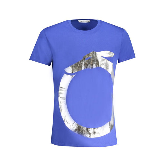 T-Shirt by Trussardi for men in cotton blue & print showcases a fashionable silhouette, elegantly detailed with a fashionable and crew neckline for a sophisticated, high-fashion look.