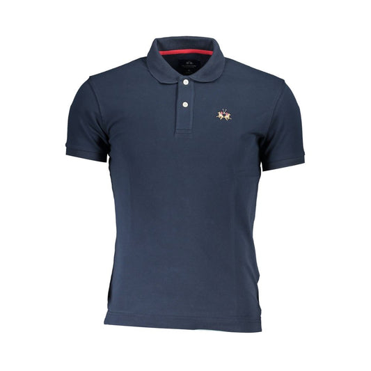 La Martina Blue Sleek Slim Fit Polo with Contrast Details