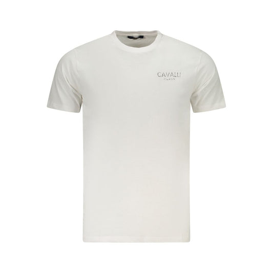 T-Shirt by Cavalli Class for men in cotton white & print showcases a chic silhouette, artfully detailed with a chic crew neckline and short-sleeve for a chic finish.