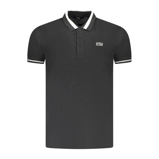 Polo Shirt by Cavalli Class for men in cotton black & signature presents a distinguished silhouette, showcasing a sophisticated and distinguished short-sleeve for a truly distinguished finish.
