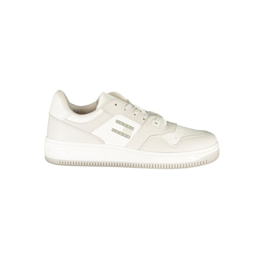 Athletic Sneakers by Tommy Hilfiger for men in polyester polyethylene leather gray, light-grey & white features an architectural silhouette, showcasing the premium athletic style of the Men's Athletic Polyester Polyethylene Leather Sneakers with an architectural finish.