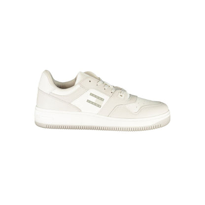 Athletic Sneakers by Tommy Hilfiger for men in polyester polyethylene leather gray, light-grey & white features an architectural silhouette, showcasing the premium athletic style of the Men's Athletic Polyester Polyethylene Leather Sneakers with an architectural finish.