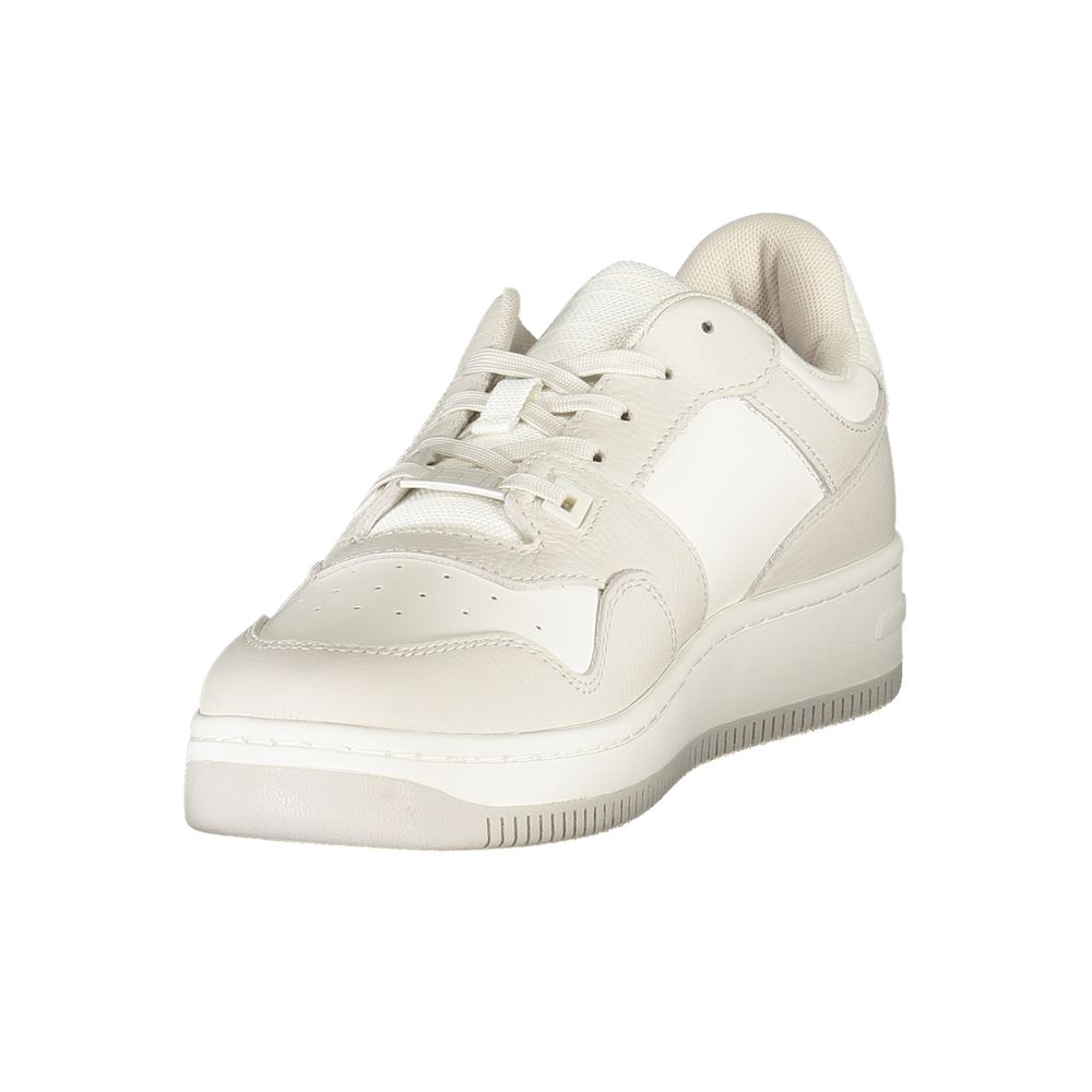 Athletic Sneakers by Tommy Hilfiger for men in polyester polyethylene leather gray, light-grey & white showcases a architectural silhouette, artfully capturing the essence of the Men's Athletic Polyester Polyethylene Leather Sneakers with its signature architectural athletic style construction.