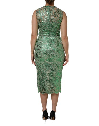 Dolce & Gabbana Women's Sheath Round Neck Cotton Silk Lace & Viscose Midi Dress - Green Floral