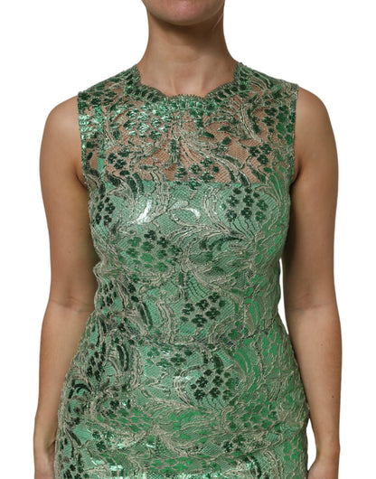 Dolce & Gabbana Women's Sheath Round Neck Cotton Silk Lace & Viscose Midi Dress - Green Floral